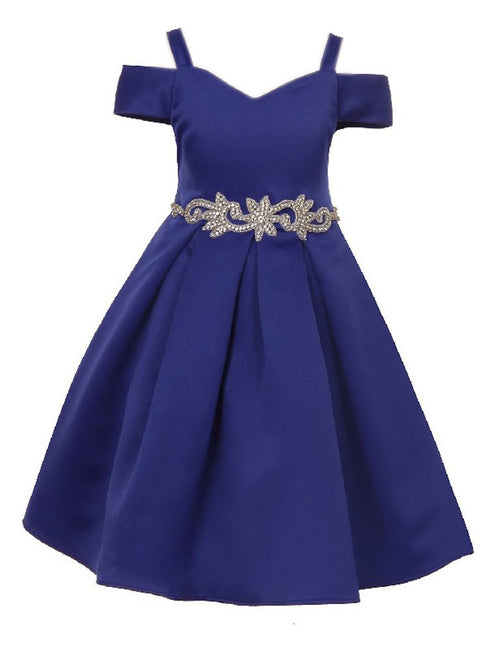 Crayon Kids Girls Multi Color Cold Shoulder Rhinestone Bow Christmas Dress 2T-14 - SophiasStyle.com